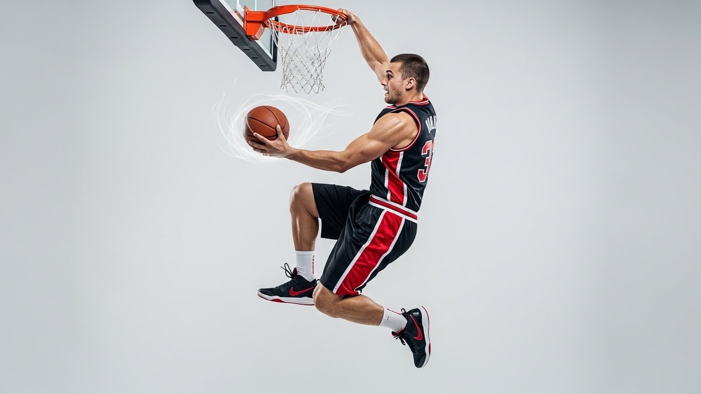 Basketball dunk example in sports photography editing