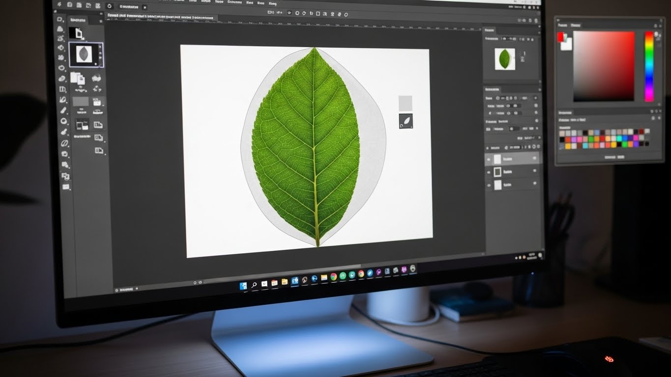 Bitmap masking applied to leaf image for seamless transparency