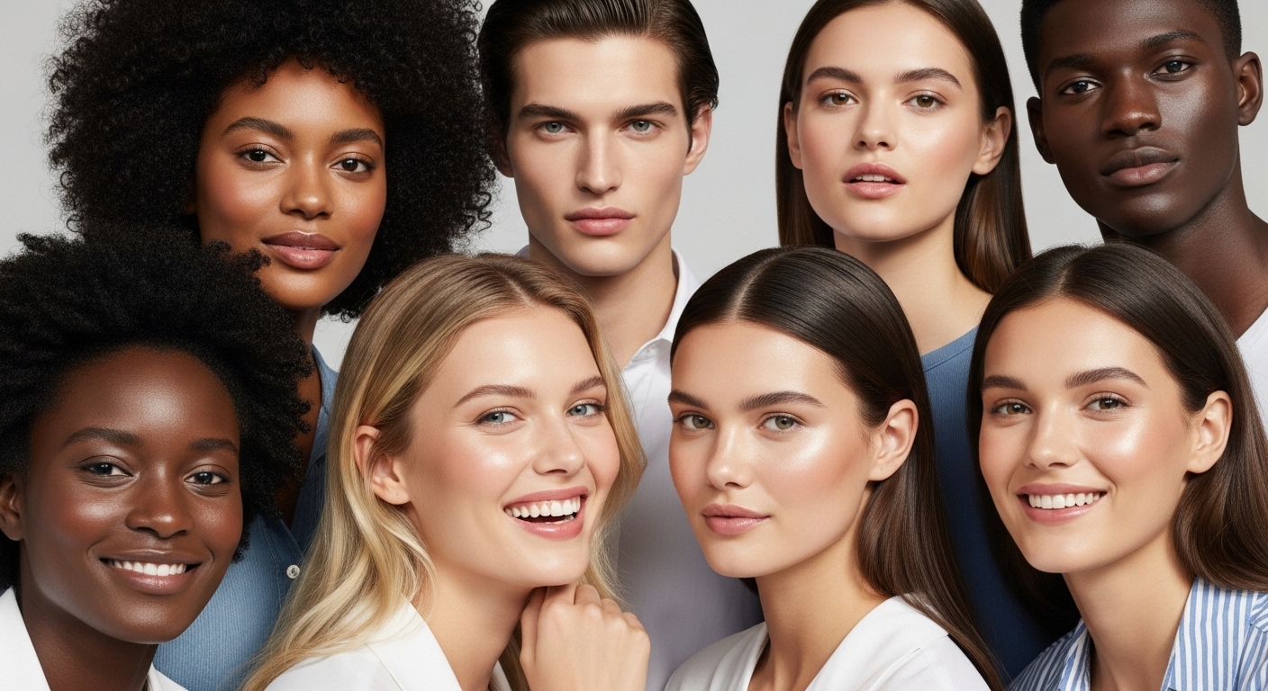 Diverse models with radiant skin in natural light, representing beauty retouching excellence