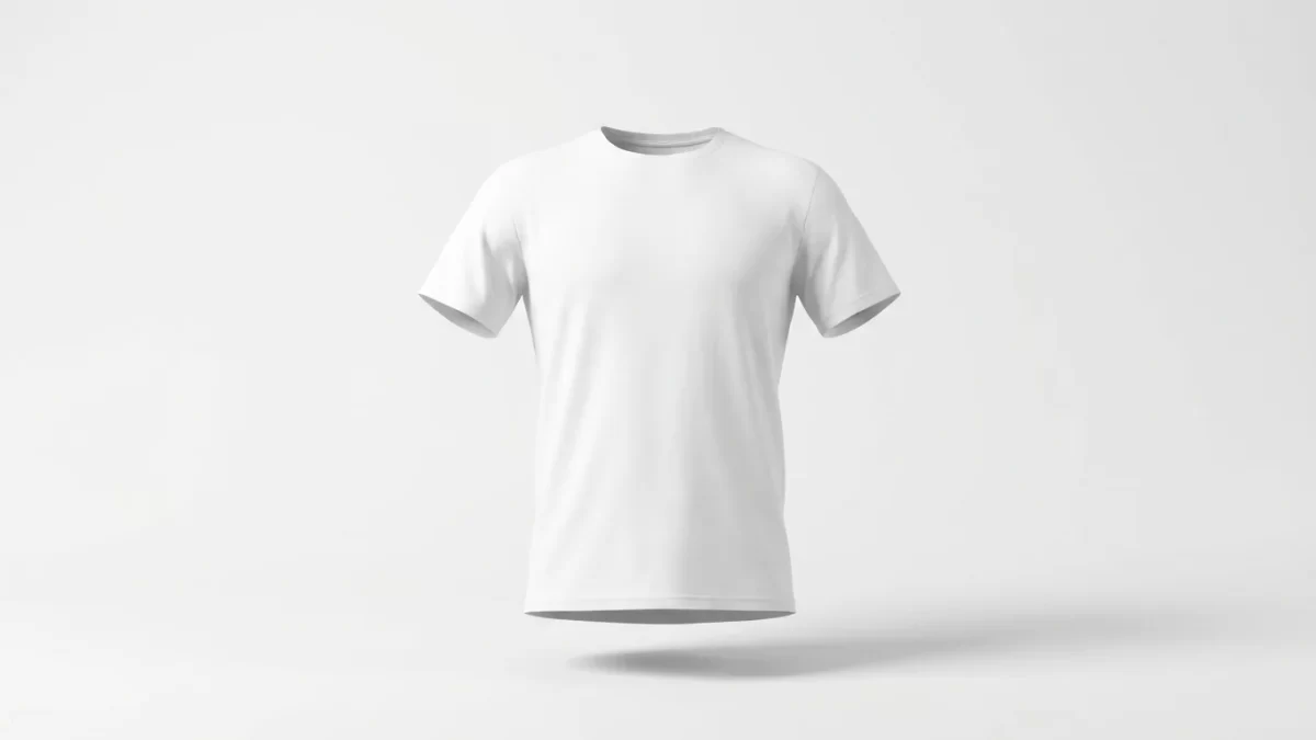 Ghost mannequin photography example showing a white t‑shirt floating on invisible mannequin