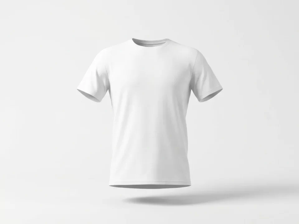 Ghost mannequin photography example showing a white t‑shirt floating on invisible mannequin