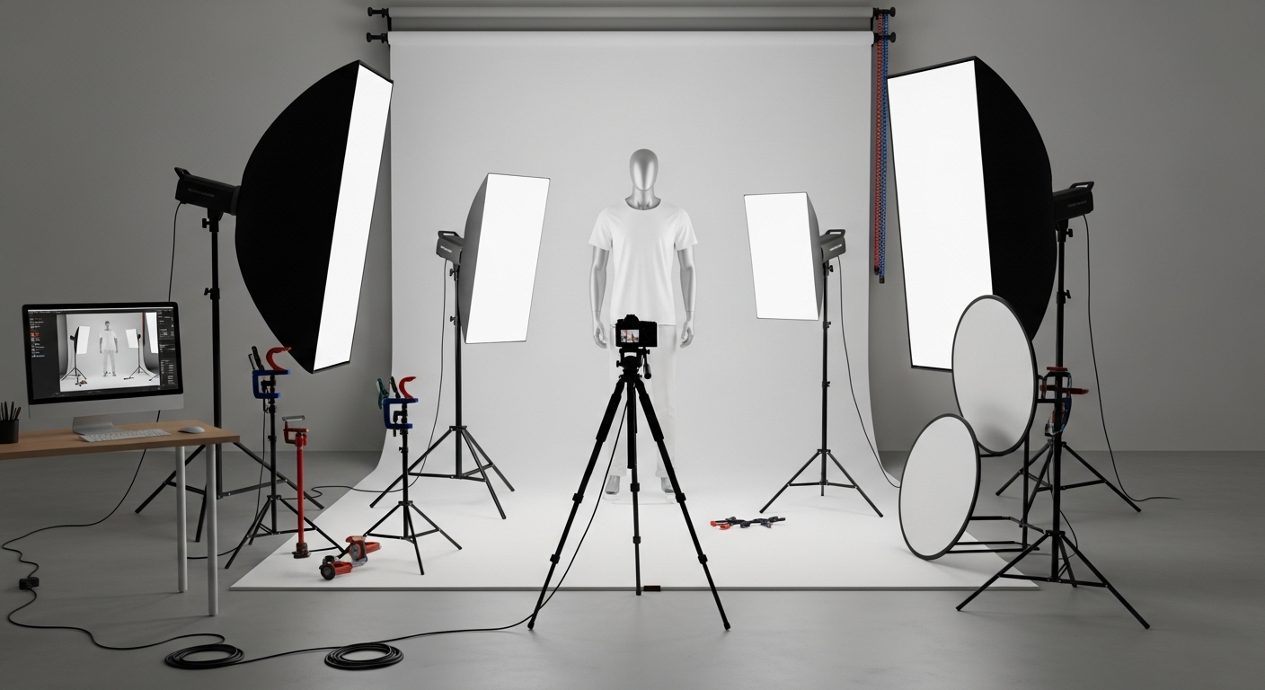 Ghost mannequin photography studio equipment setup