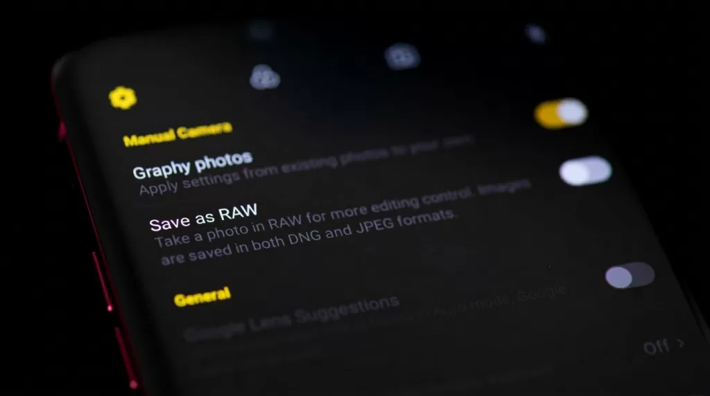 Smartphone manual camera mode with RAW shooting