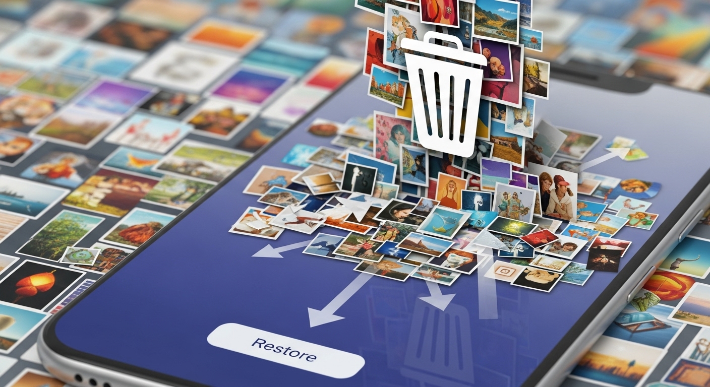 Smartphone screen illustrating how to find recently deleted photos