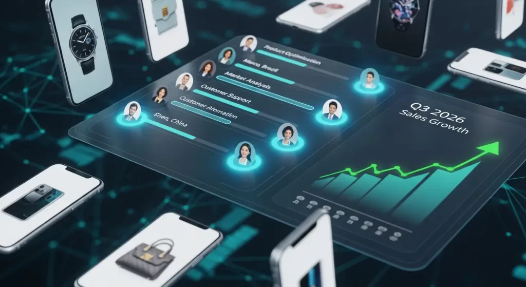 2026 ecommerce outsourcing trends showing AI-human hybrid workflow and global team collaboration