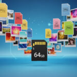 64GB SD card illustrating how many photos it can hold