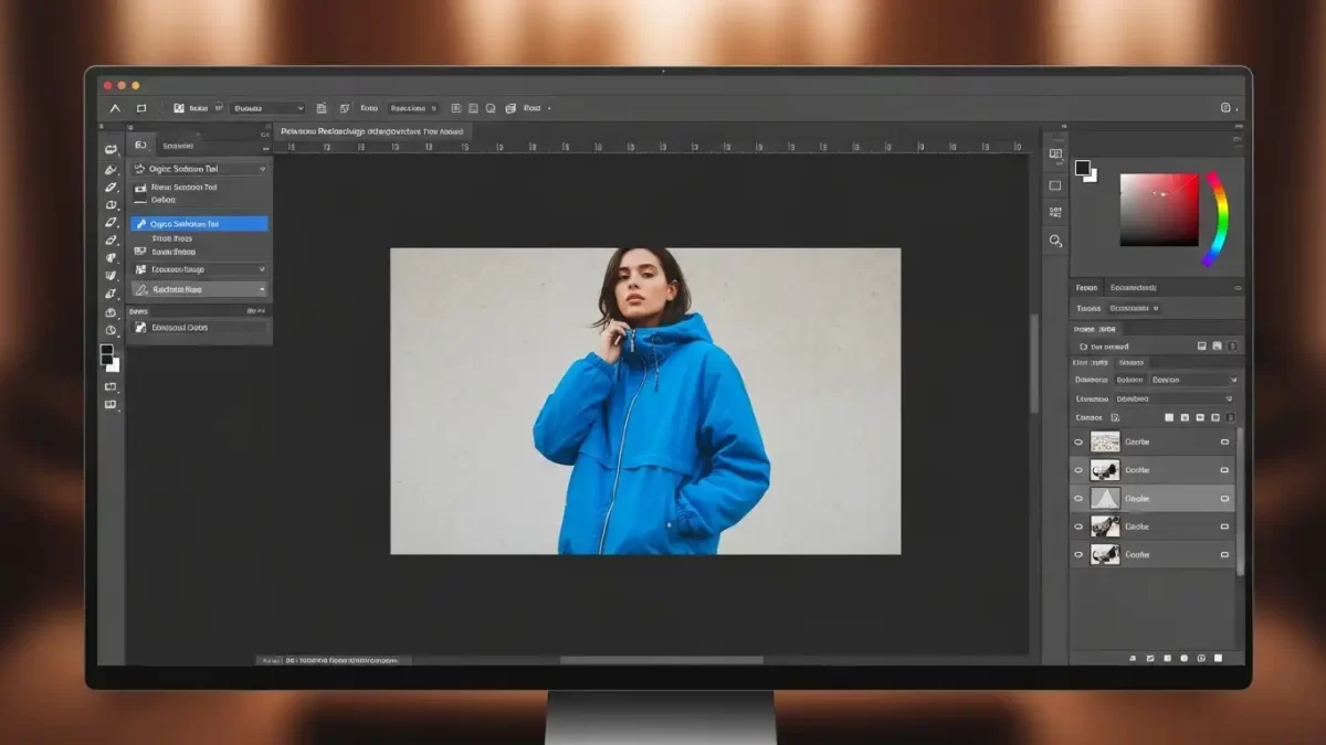 Adobe Photoshop workspace ready to change the color of an object in a photo