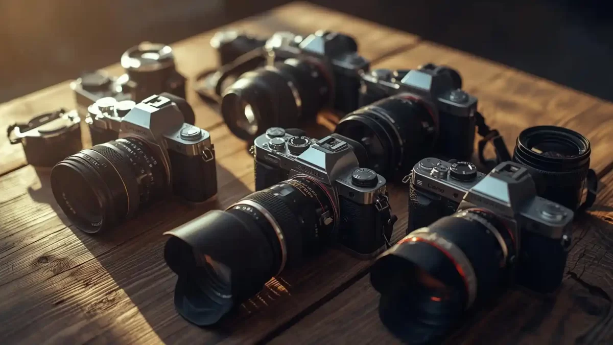 Best camera brands displayed on a table for photography enthusiasts