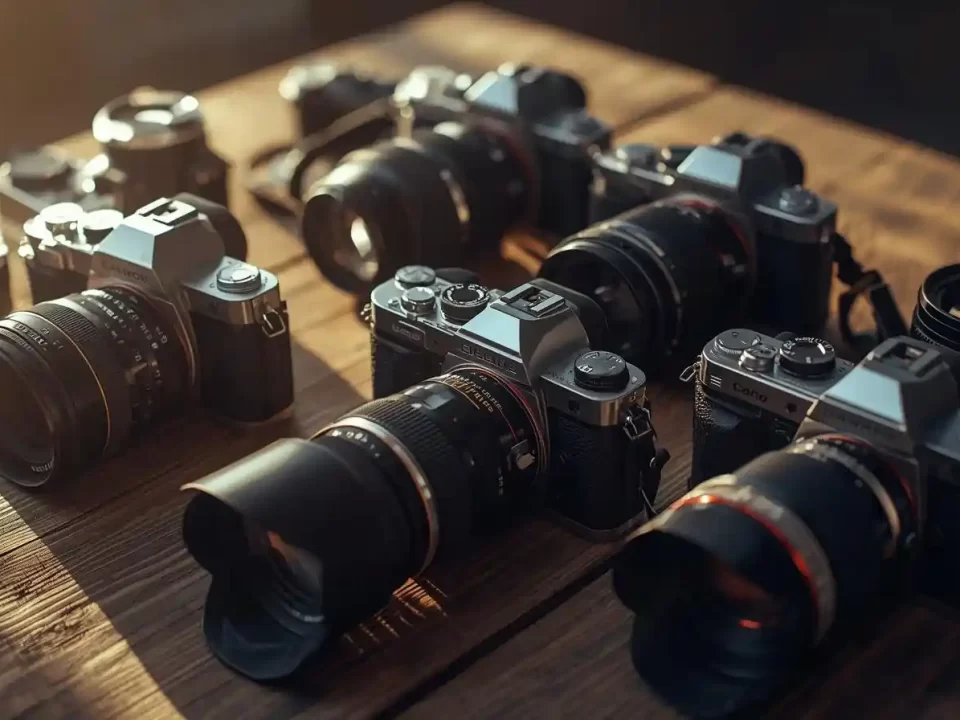 Best camera brands displayed on a table for photography enthusiasts