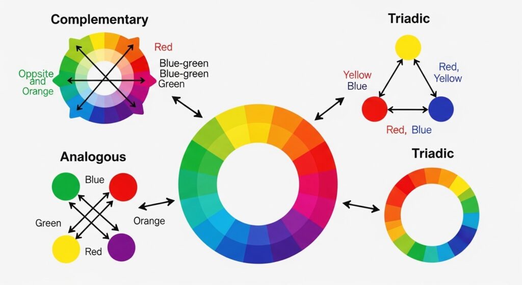 Color wheel diagram demonstrating harmony principles for image editing