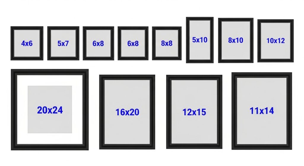 Comparison chart of popular photo sizes including 8x10