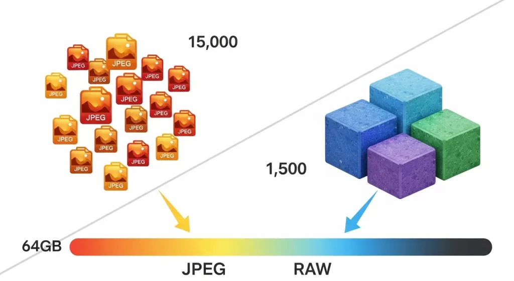 Comparison of photo formats and how many photos 64GB can hold