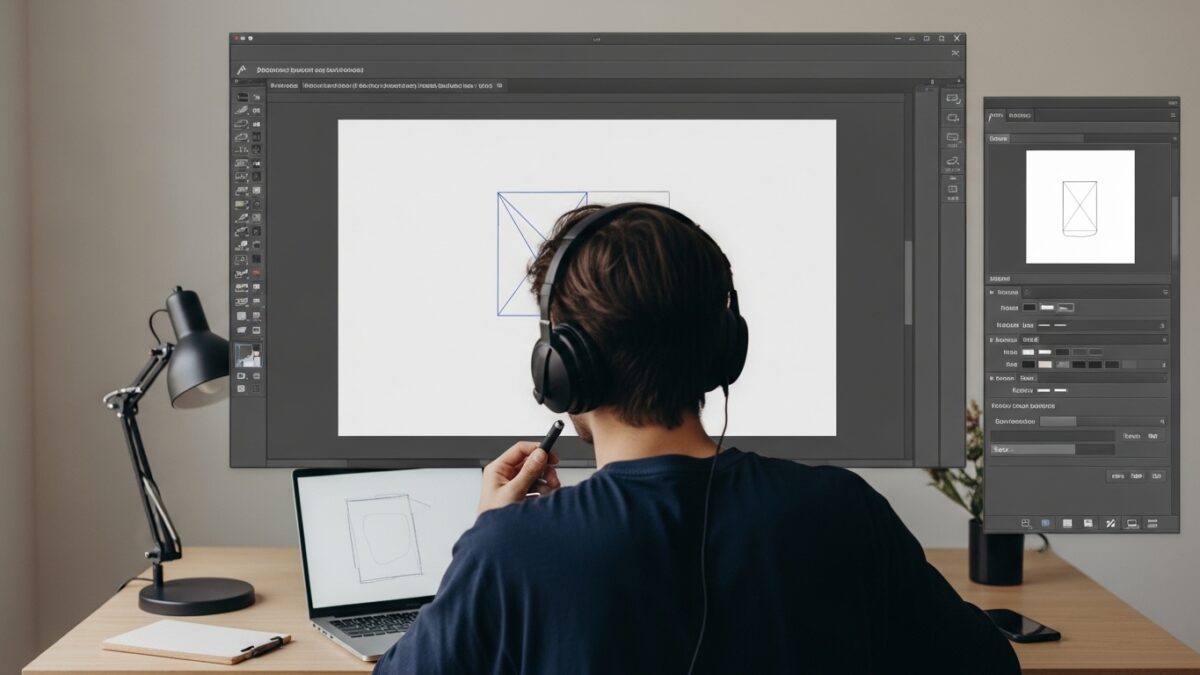 Designer creating clipping path in Adobe Illustrator workspace