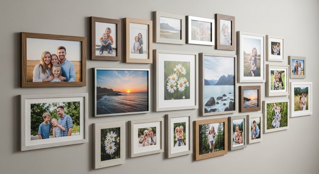 Gallery wall display of multiple 4x6 photo frames
