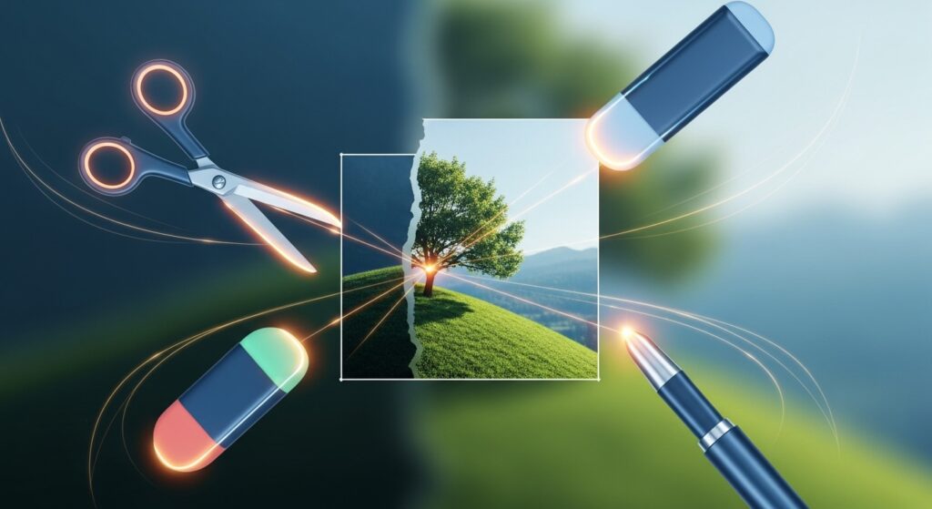 Graphic representation of background removal tools and techniques for precise editing