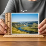 Hands holding a 5x7 photo with ruler for size reference