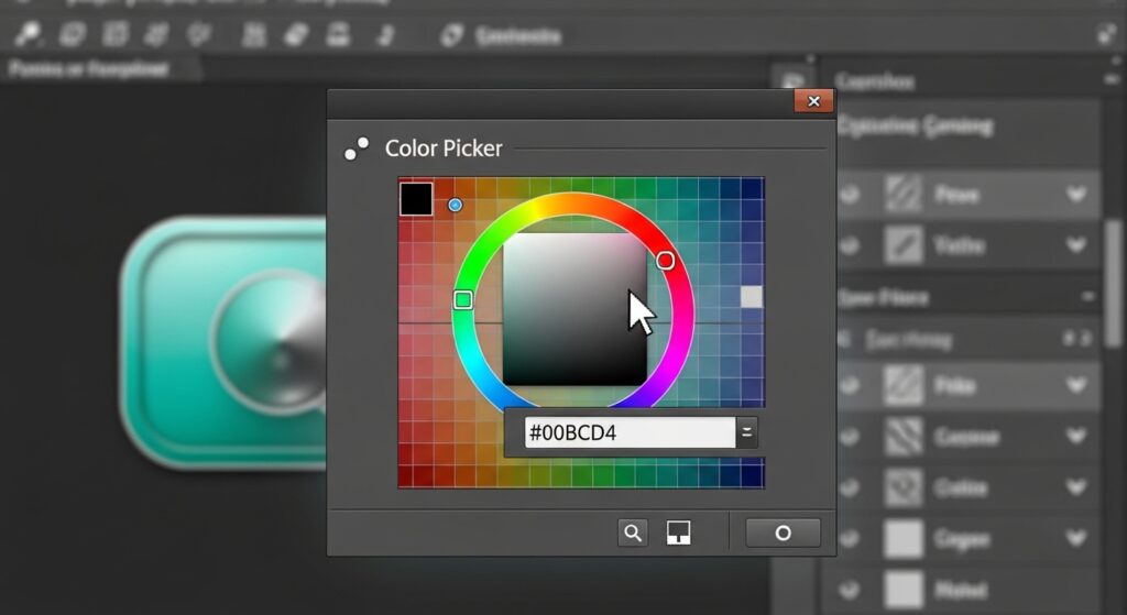 Photoshop Color Picker selecting vibrant shade for graphic button
