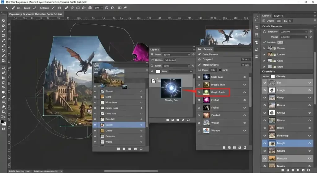 Visual breakdown of Photoshop layers for organized editing