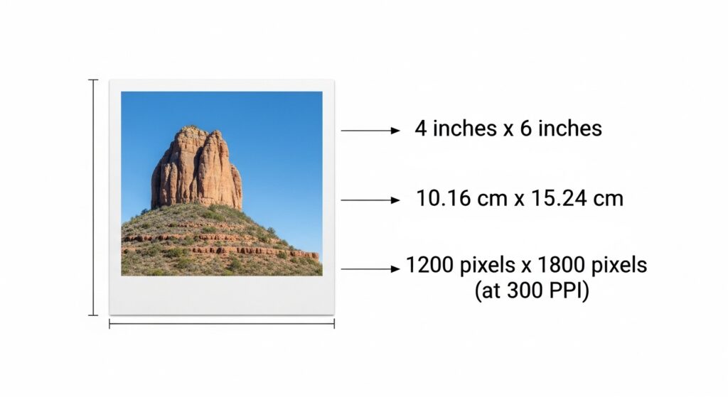 Visual guide to 4x6 photo dimensions in multiple units