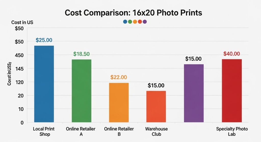 Chart comparing costs of various 16x20 photo print options