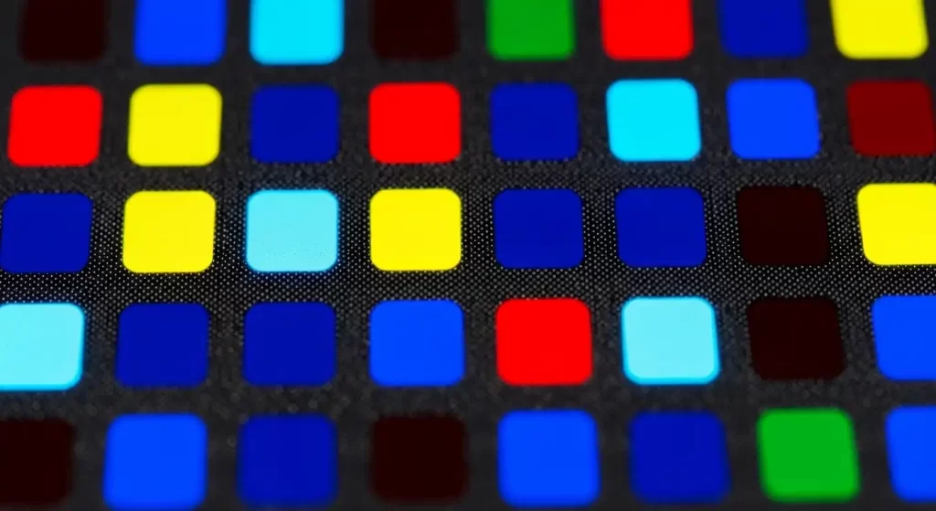 Macro view of 4K display pixels creating vibrant ultra-sharp colors