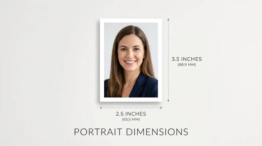 Standard wallet photo size dimensions 2.5 by 3.5 inches with clear portrait example