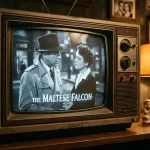 A vintage television screen displaying an old movie, showcasing the classic boxy shape of the 4:3 aspect ratio.