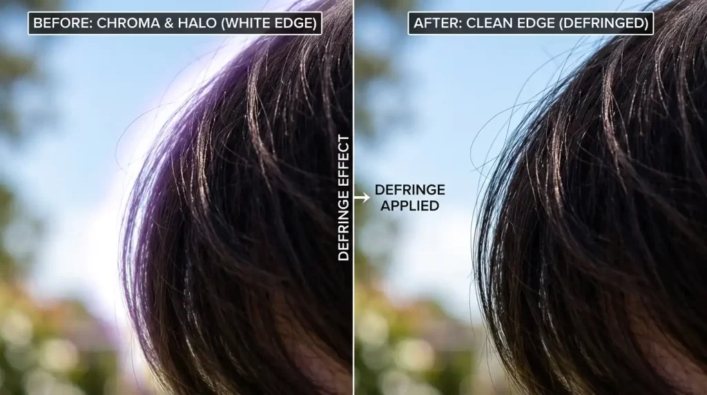 Defringe removes white halo after deleting background