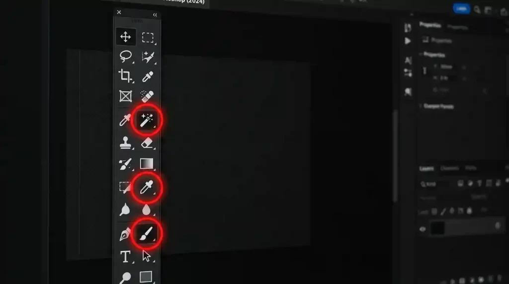 Photoshop toolbar with selection tools highlighted