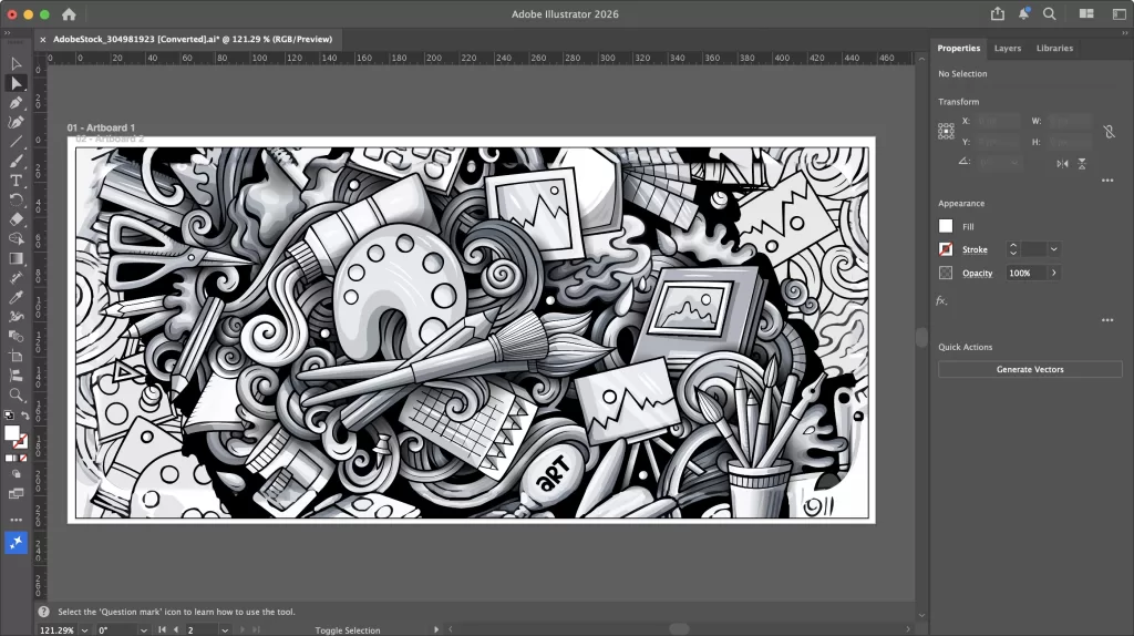 Adobe Illustrator 2026 design interface and tools panel