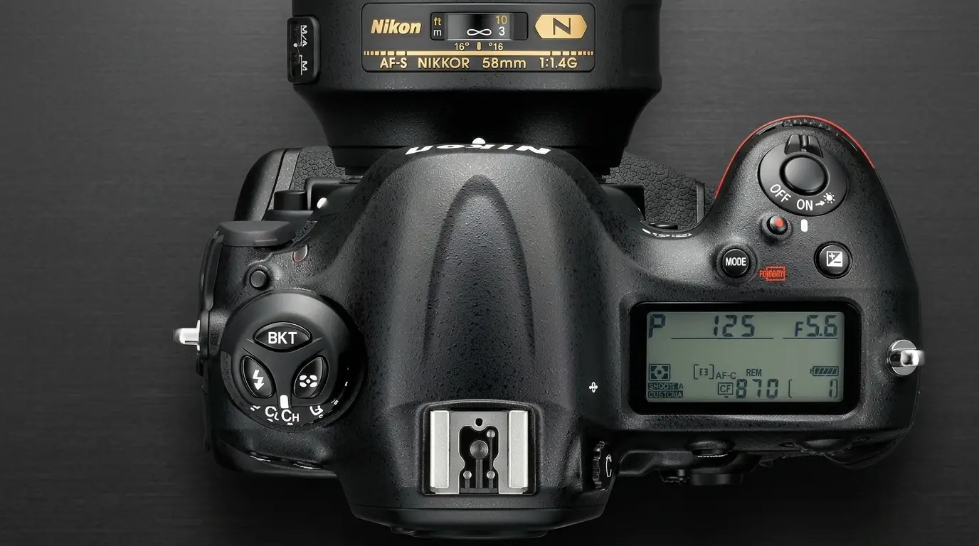 Nikon D4S top control layout with dedicated dials and shutter button