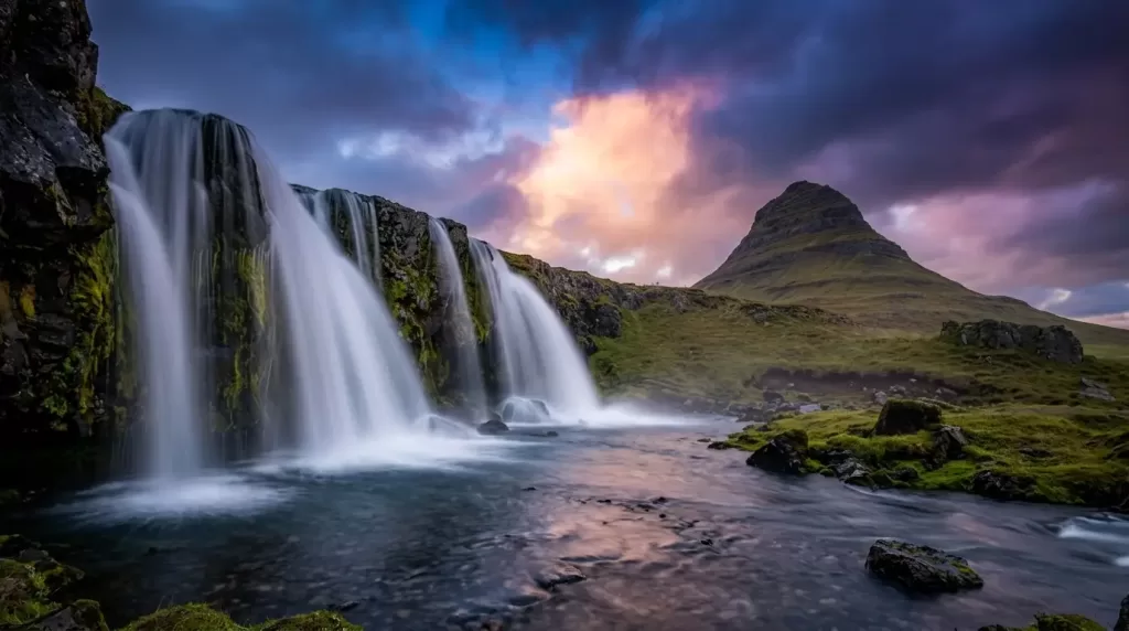 Silky waterfall long exposure showing flowing water effect