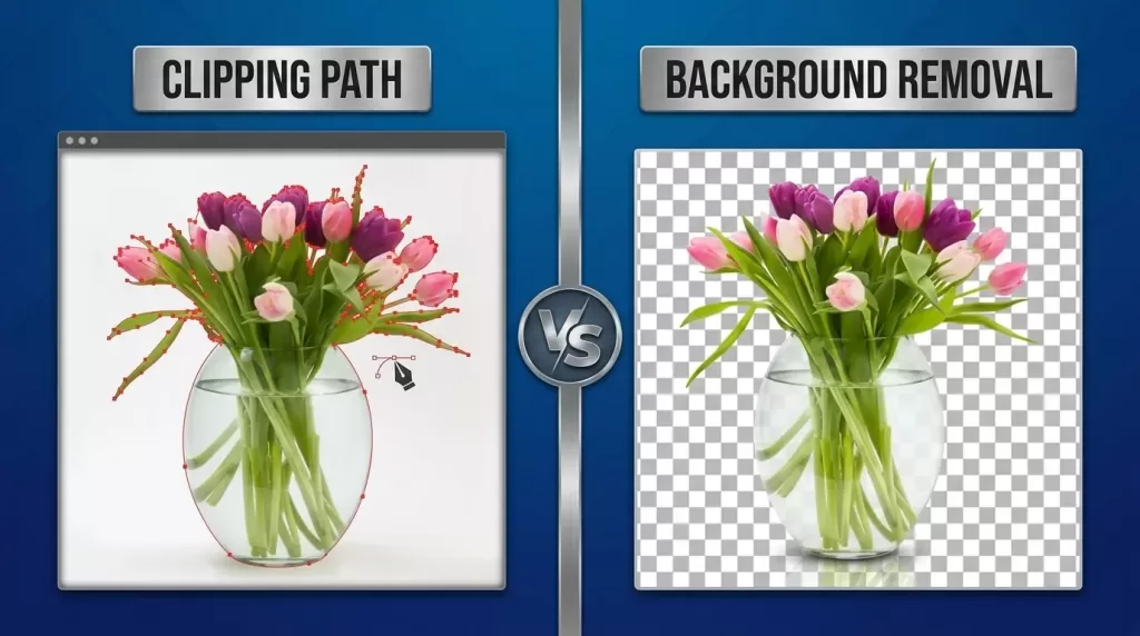 Before and after clipping path background removal on a product photo