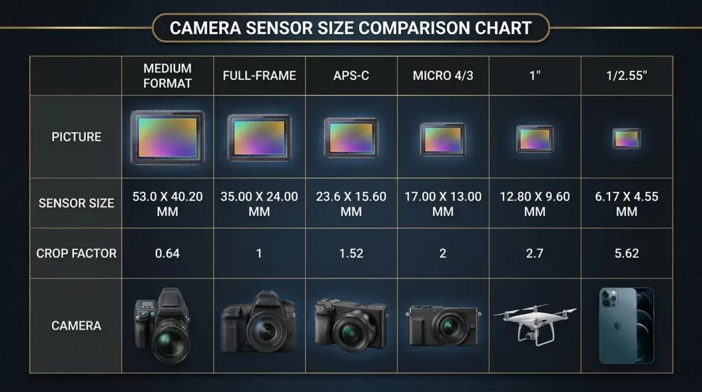 Camera sensor size comparison chart