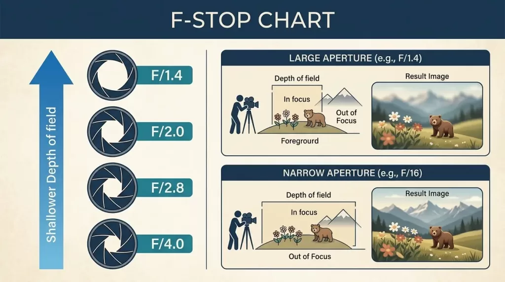 F-stop chart aperture and depth of field
