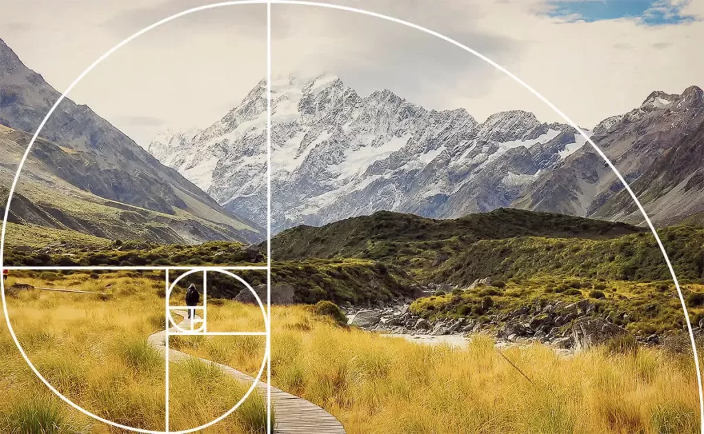 Golden ratio spiral on landscape