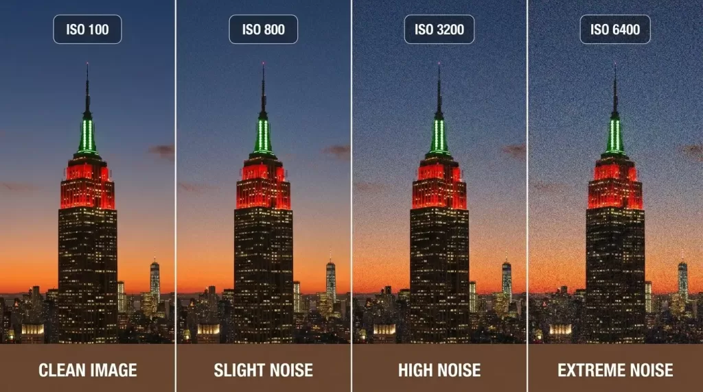 ISO sensitivity comparison showing increasing noise levels