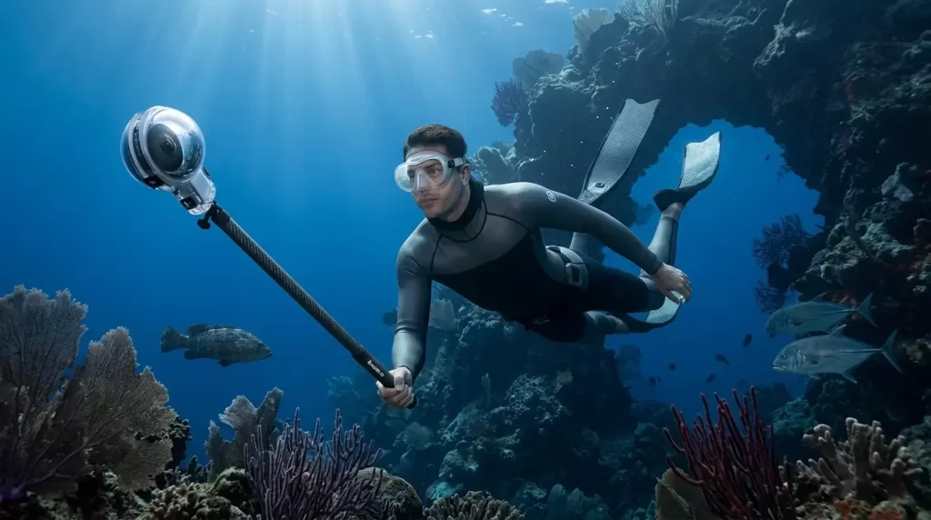 Insta360 X5 underwater diving capture