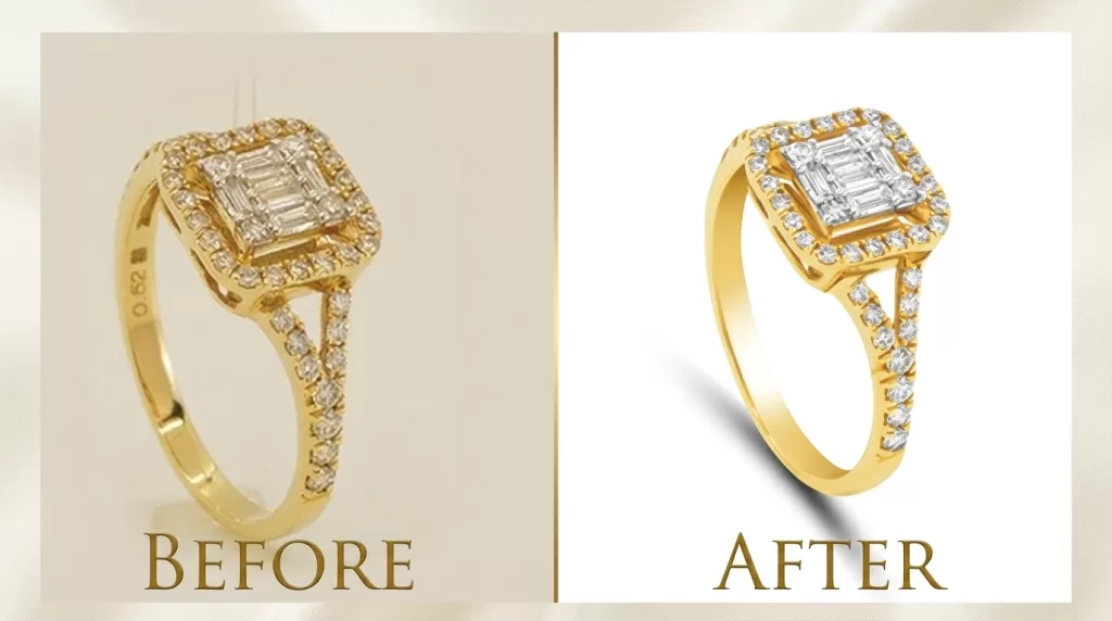 Jewelry product photography requiring precise hand/manual editing