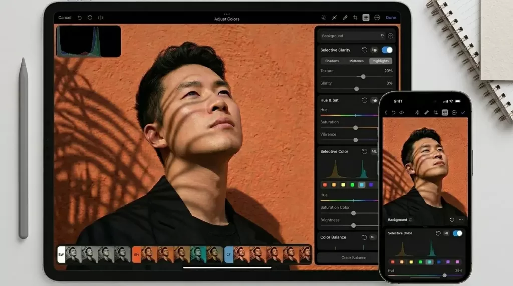 Photomator photo editor on Apple screen