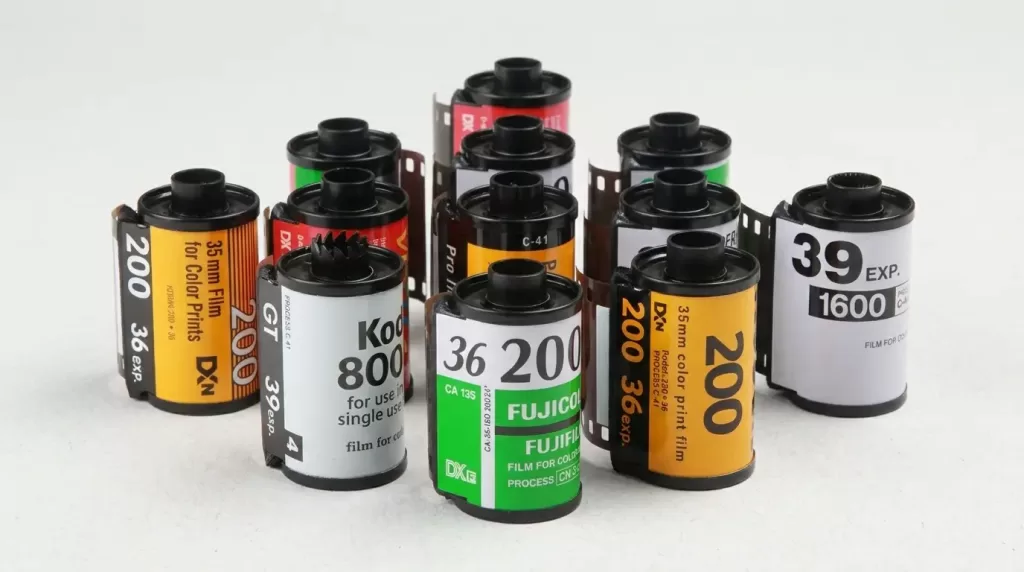 Selection of 35mm film rolls and emulsions