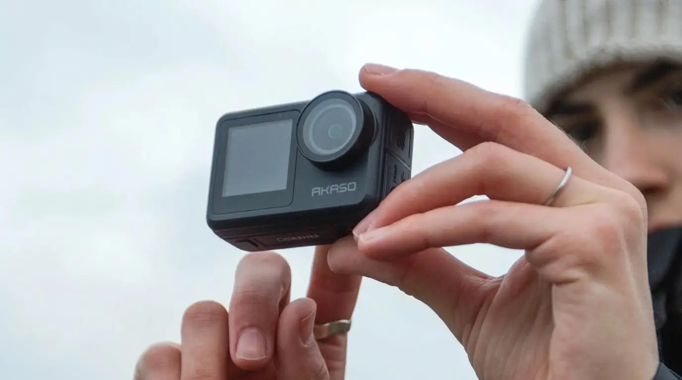 Akaso Brave 7 LE budget action camera held in hand