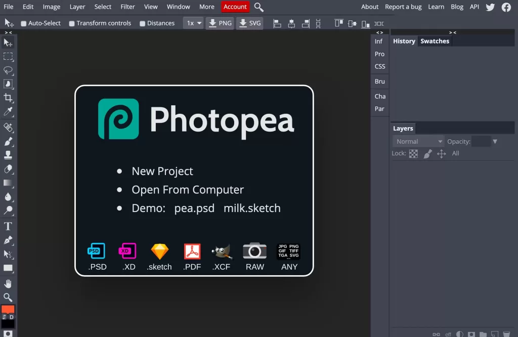 Photopea free browser interface