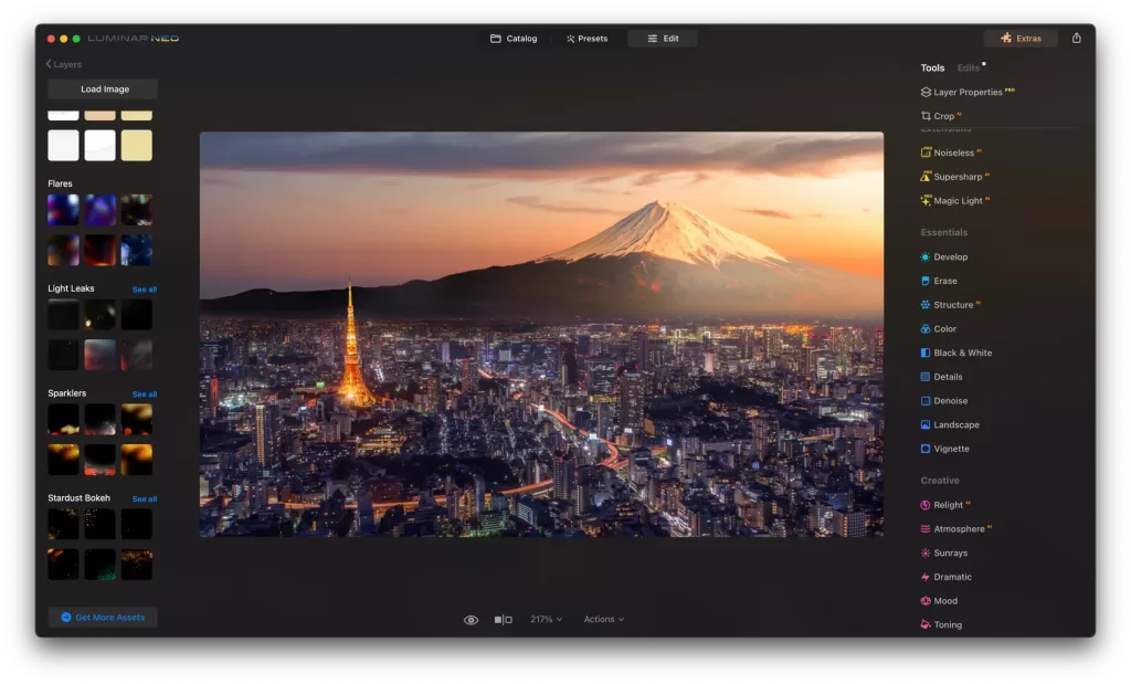 Luminar Neo AI photo editing interface