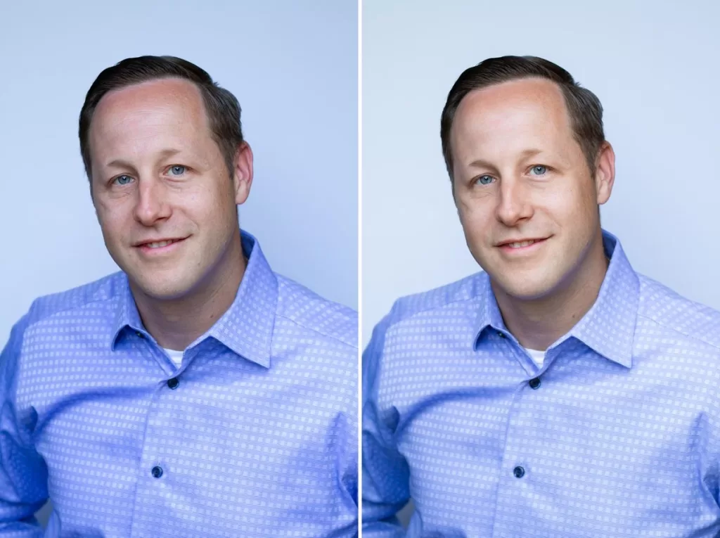 Portrait retouching before and after skin comparison