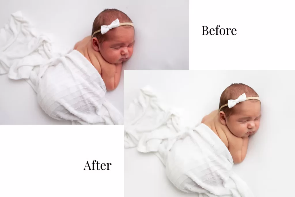 Studio newborn portrait after color grading, dodge and burn, and final polish