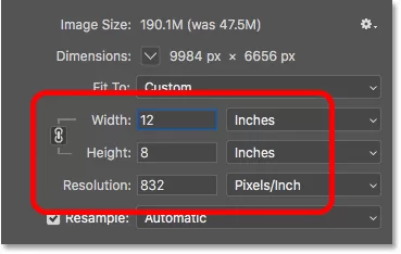 Photoshop Image Size dialog highlighting the pixels/inch field