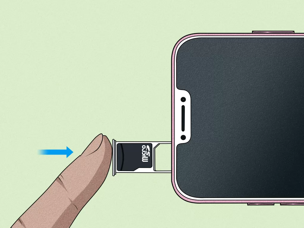 MicroSD card being inserted into a phone slot