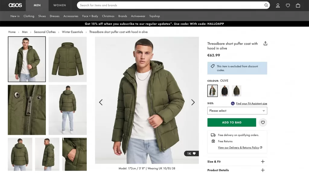 Apparel product page image gallery layout example