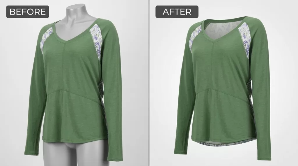 Ghost mannequin neck joint before after edit
